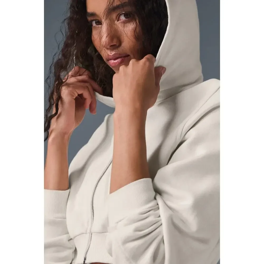 NWT Alo Yoga Sweet Escape Zip Up Hoodie Ivory Cropped Athleisure Sports Size S